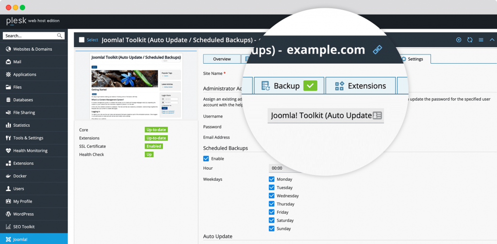plesk joomla! toolkit secure view &mdash; one-click hardening and security scanner