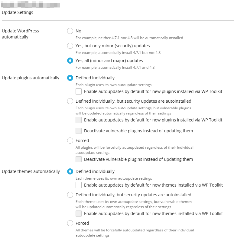configuring auto updates in plesk's wp toolkit