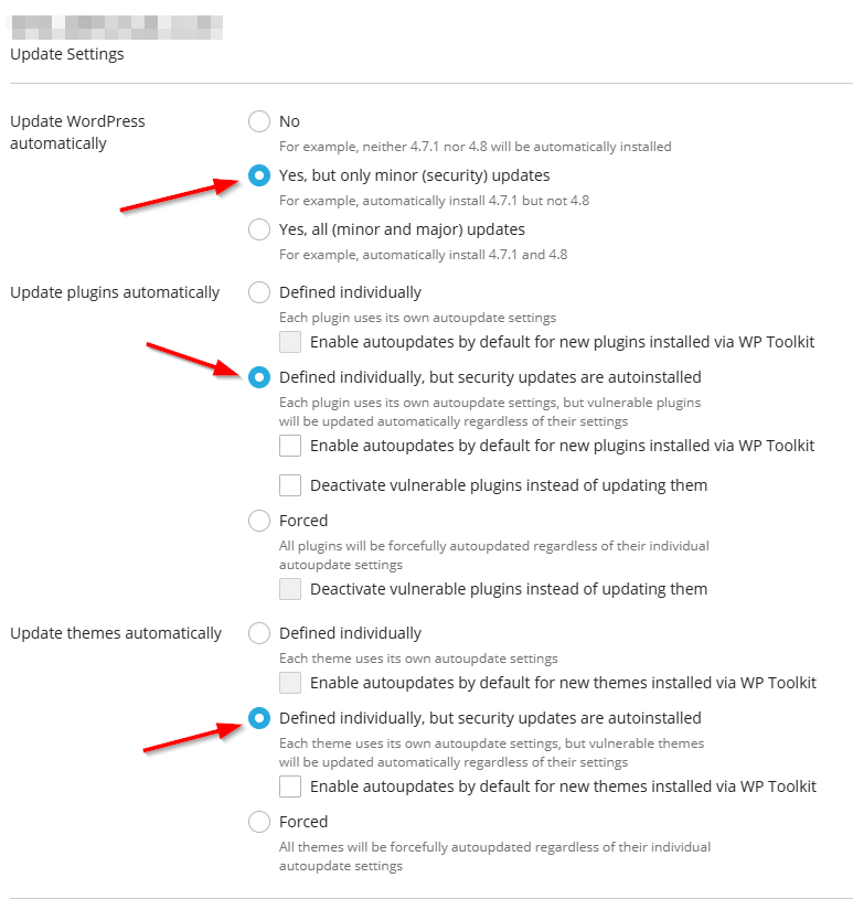 configuring auto updates in plesk's wp toolkit