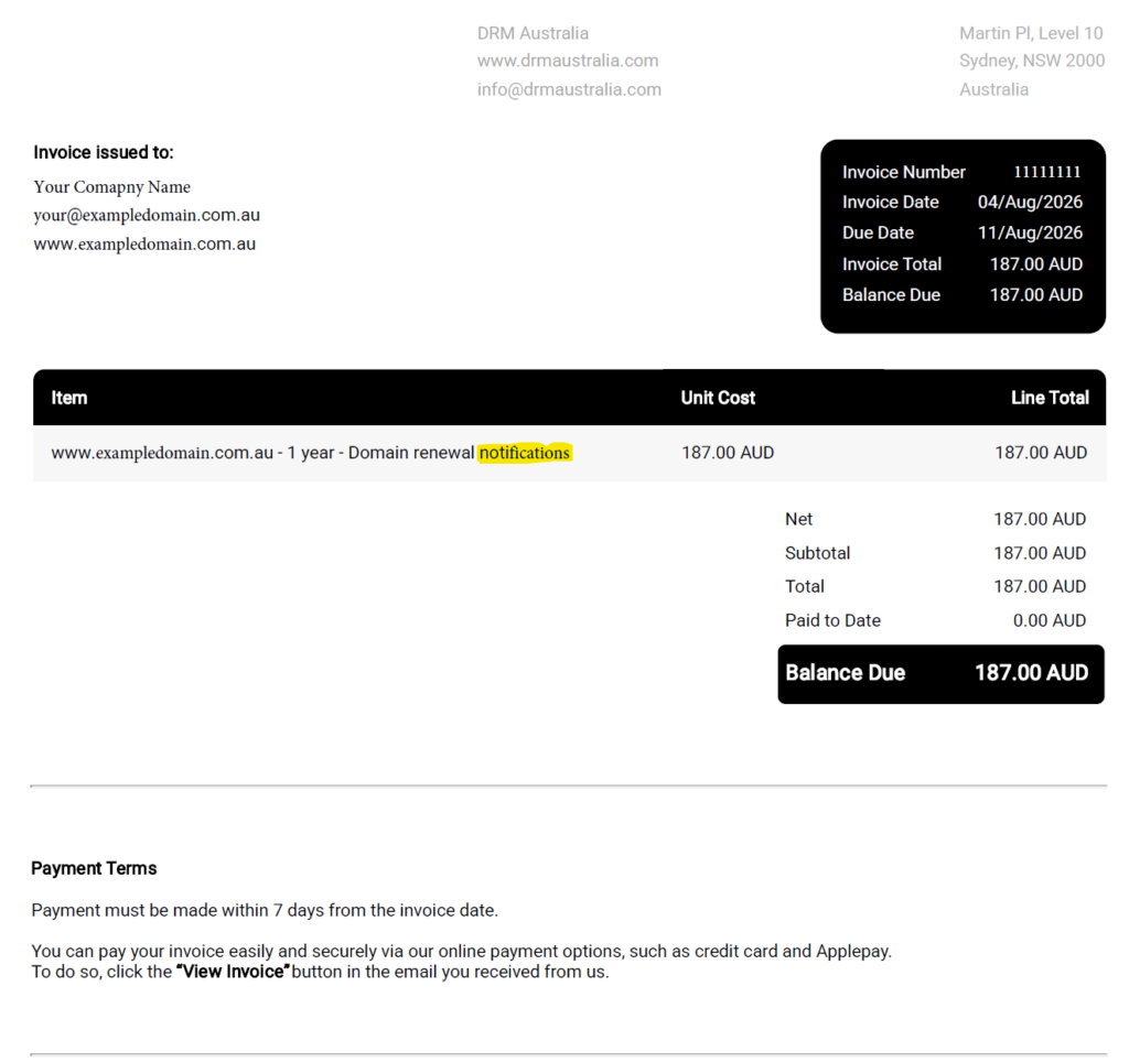drm australia scam email: renewal notifications